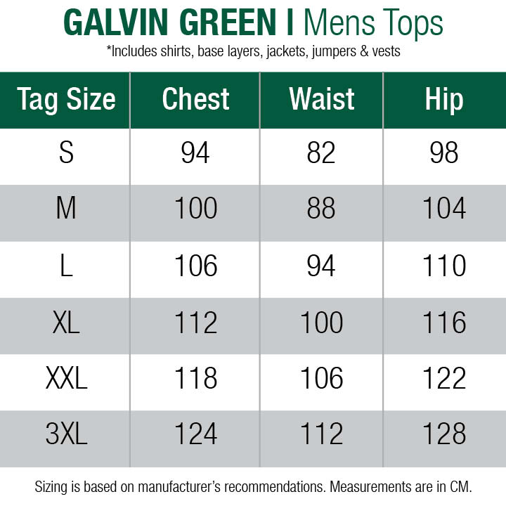 galvin green-vests-mens size chart